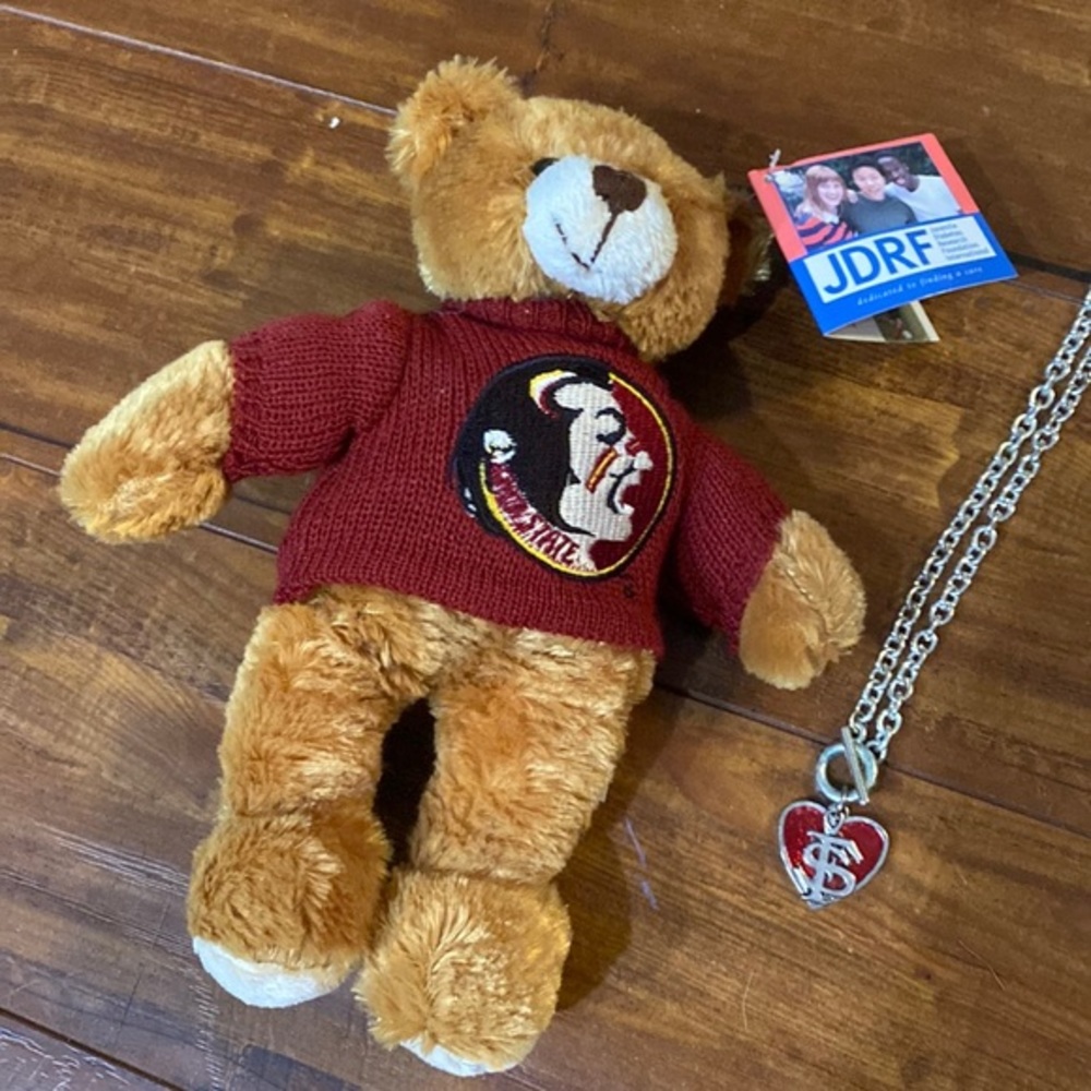 Florida State Seminoles Teddy Bear w FSU Logo Necklace Fan Gift Plush